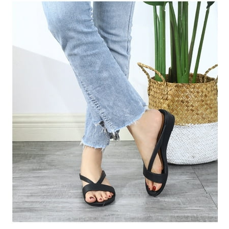 

Zunfeo Womens Flat Shoes- Fashion Casual Thick Bottoms Outdoor Beach Slippers Open Toe Sandals Couple Slippers Black 7.5