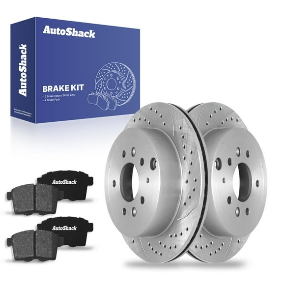 AutoShack 11.88" (301.8 mm) Rear Vented Drilled & Slotted Brake Rotors Coated   Ceramic Brake Pads | Replacement for 2007-2012 Mazda CX-7 | Silver Zinc Coated | 6-PC Brake Kit | SilverShield Pro