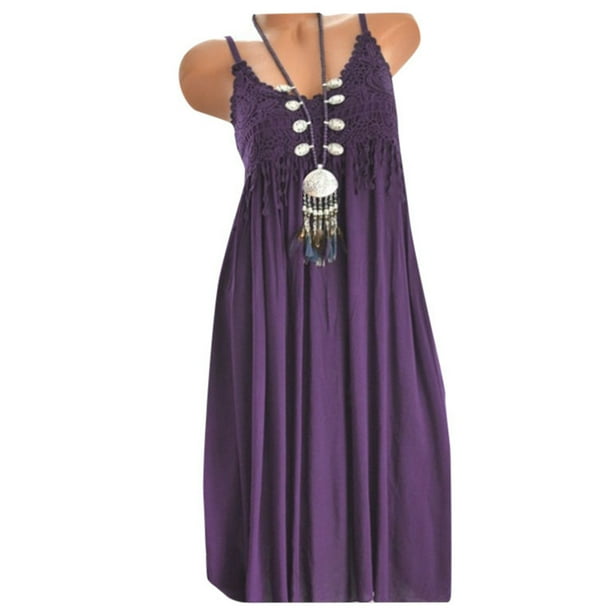 WILLBEST Vestido De Verano Para Mujer Vestido Midi Sin Tirantes Con Encaje Belleza De Color Sólido Para Mujer