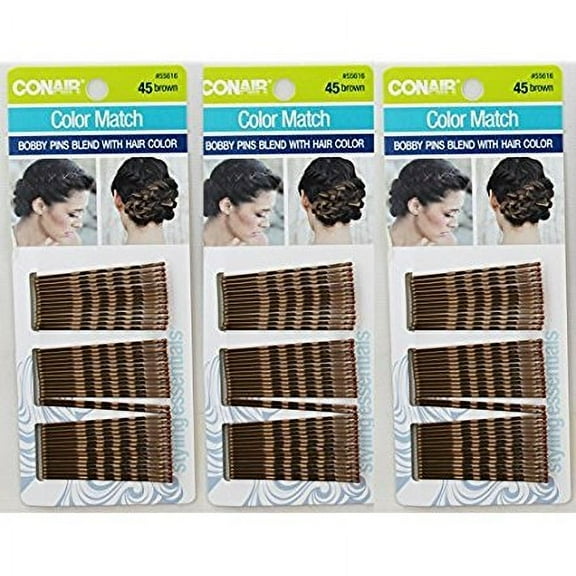 Conair Bobby Pins (45-count Brown, 3 Pk) 55616 Blends With Hair Color