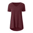 thumbnail image 3 of Camiseta casual con cuello en V superior para mujer, paño de verano suelto de lino de algodón, rojo vino, 3XL Scienceny  AP001830-38, 3 of 7