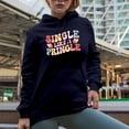 thumbnail image 2 of Single Like a Pringle, Groovy Wavy Text, Retro Valentine's Day Gift, Navy Blue Hooded Sweatshirt or Hoodie, Large, 2 of 5