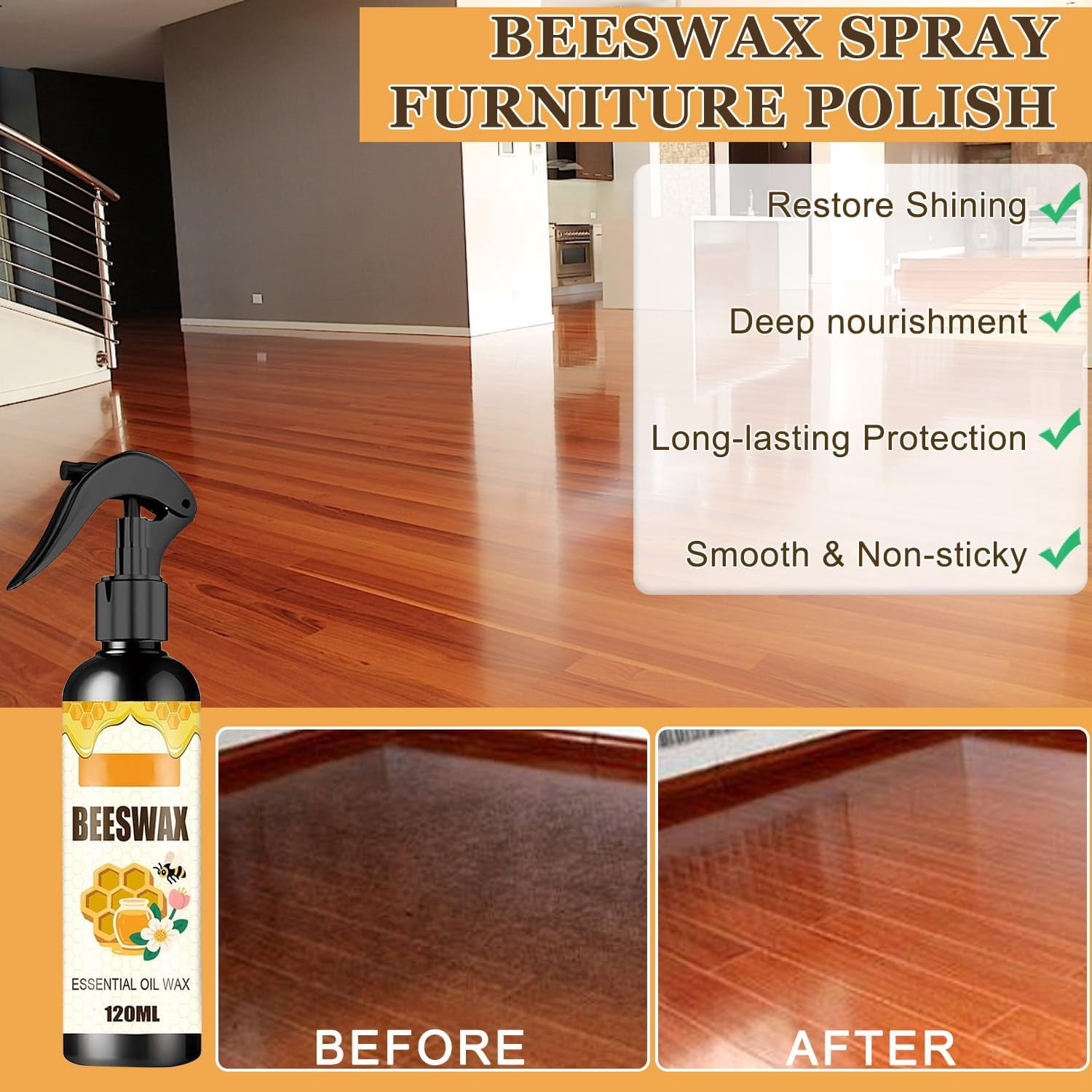 Beeswax Wood Polishing Spray, Beeswax Furniture Polish, Floor Polish, Beewax Care Restorer for Living Rooms,Kitchens,Wood Furniture Floors (2)