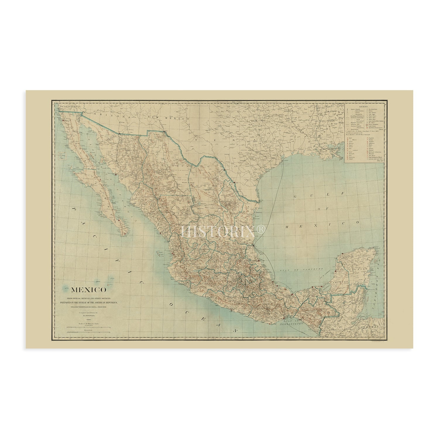 Buy HISTORIX 1900 Mexico Vintage Map Poster Wall Art Print, 18 x 24