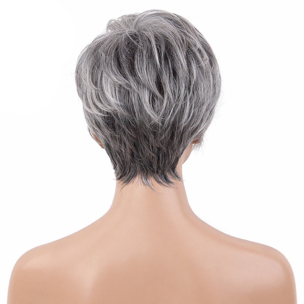 Human Hair Topper Wig - Remy Clip in Short Straight Gray Hairpiece, Lace Top Natural Look Real Hair Toupee for Women, Lightweight Adjustable Fit Daily Wear, Christmas Gift, 9in 1 Pack