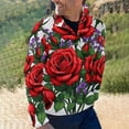 thumbnail image 2 of Red Roses And Lavender Men's Stand Collar Sweater Long Sleeve Clothing Loose Fit Sports Sweater, 2 of 8