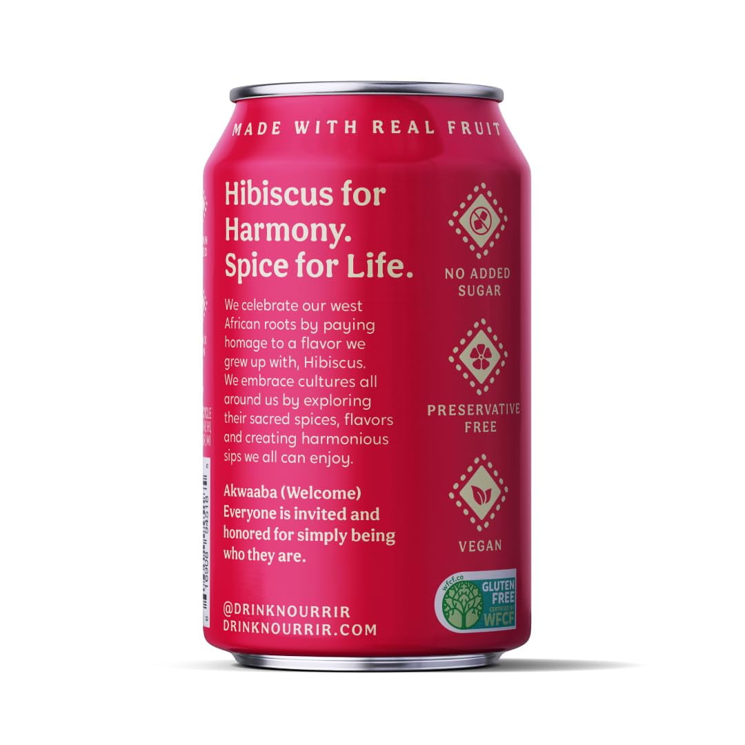 Nourrir Sparkling Cranberry Hibiscus Juice, Real Fruit, Bold Berries & Botanical Blend, Non-GMO, Gluten-Free, Non-Alcoholic, 90 cals, 0g Added Sugar 12 cans (12-Pack)