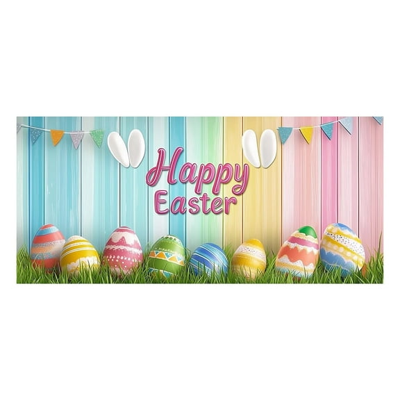 YoeXGDS 1PC Easter Cute Rabbit Colorful Eggs Spring Photography Background Easter Colorful Flower Easter Party Decorations Wall Decor Outdoor Indoor Hanging Party Supplies 7x16FT