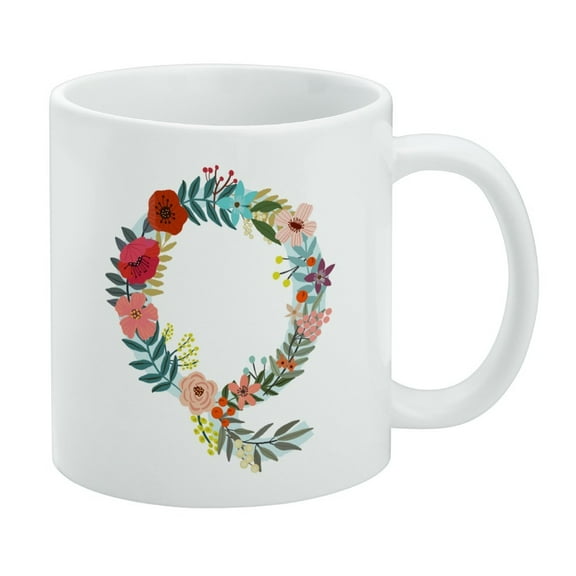 Letter Q Floral Monogram Initial White Mug