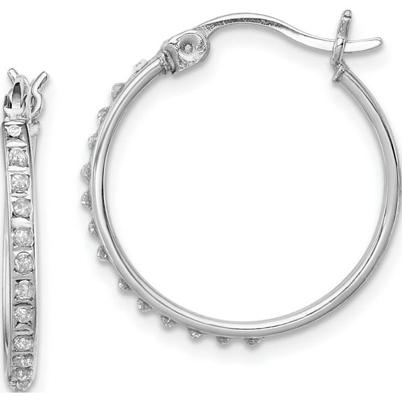 Sterling Silver Platinum-Plated Diamond Mystique Round Hoop Earrings (20 X 20) Made In United States qdf155