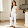 thumbnail image 2 of Girls Summer Elastic Waist Long Pants Casual Solid Trousers for Kids Breathable Lightweight Everyday Wear7 15Years Girls Striped Leggings Young Girls Clothes Girl Leggings Softball Youth Pants Girl, 2 of 9