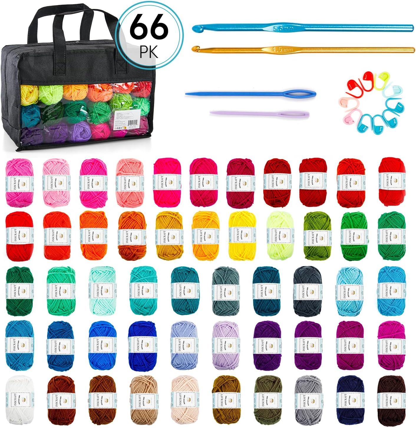 INSCRAFT 52-Color Crochet Yarn Kit with Hooks (67 Pieces) photo 2