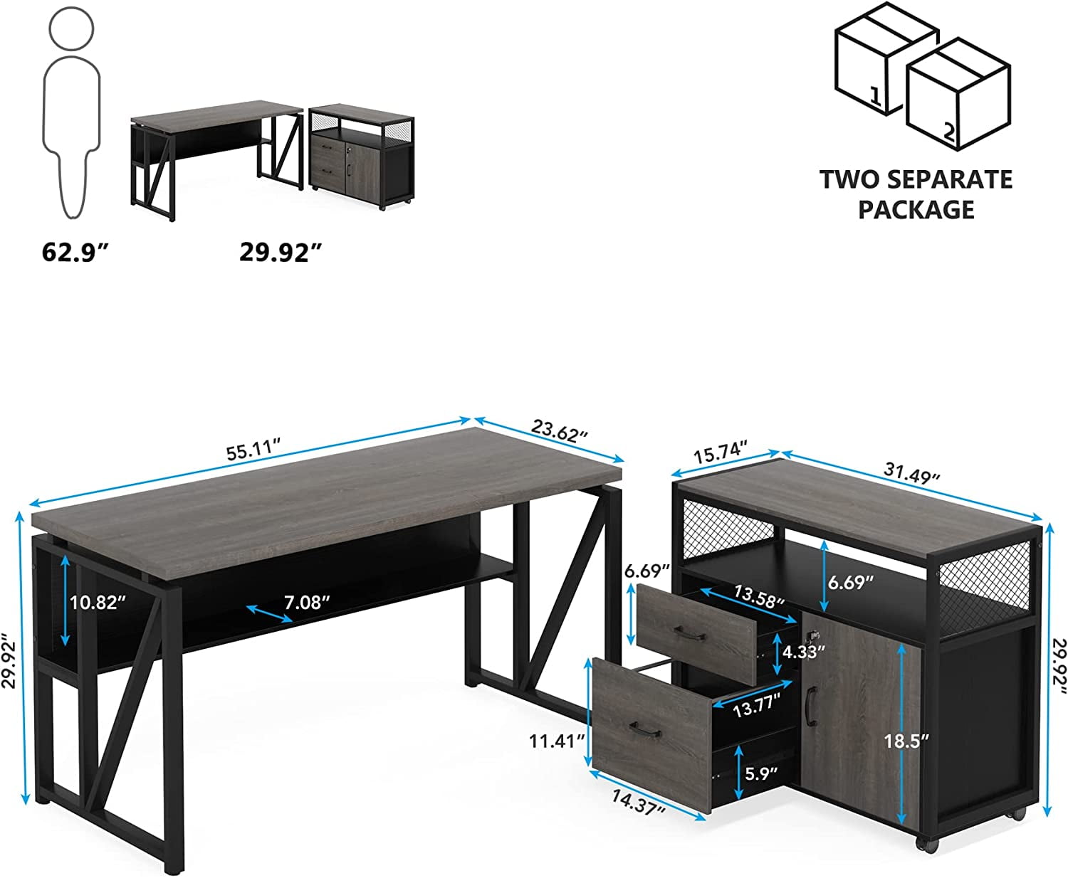 Tribesigns L Shaped Desk with Drawer, 55 inches Executive Desk and lateral File Cabinet, 2 Piece Home Office Furniture with Drawers lcoks