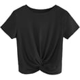 thumbnail image 4 of Dinheiro Camiseta corta de verano para mujer, camiseta de manga corta sólida con frente torcido, grande,, 4 of 5
