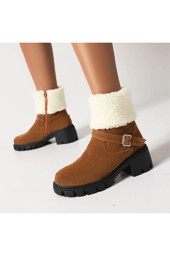Womens Boots Heels Mid Heel Rubber Slip-On Ankle Boots For Women Brown 35(US:4.5)