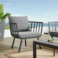 thumbnail image 4 of Contemporary Modern Urban Designer Outdoor Patio Balcony Garden Furniture Armchair Lounge Chair, Aluminum Fabric, Grey Gray, 4 of 6