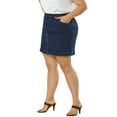 thumbnail image 4 of Agnes Orinda Women's Plus Size Button A Line Side Pocket Mini Denim Skirt, 4 of 7