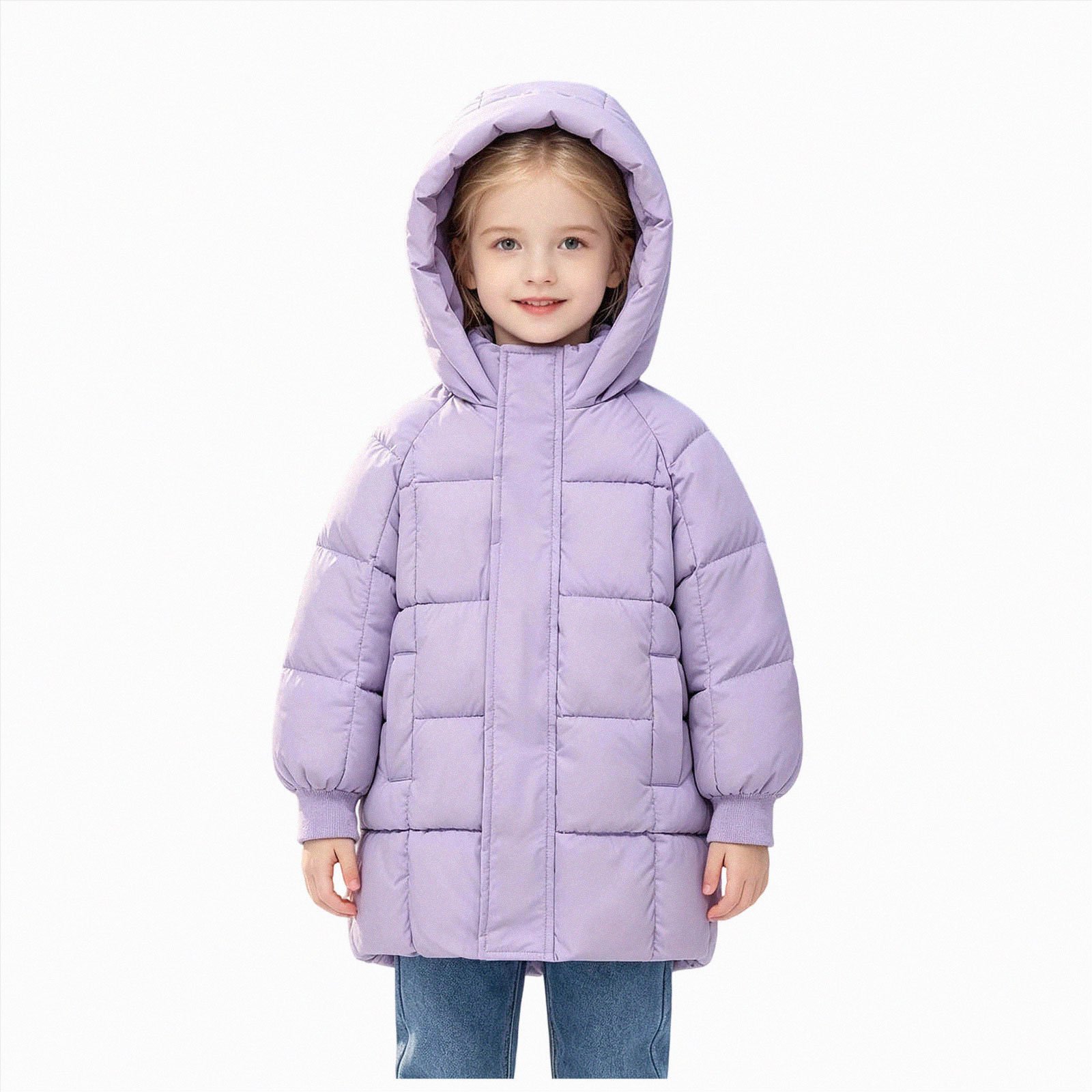 UAYOTSE Toddler Girls Mid Length Hooded Puffer Coat Warm Winter Outerwear