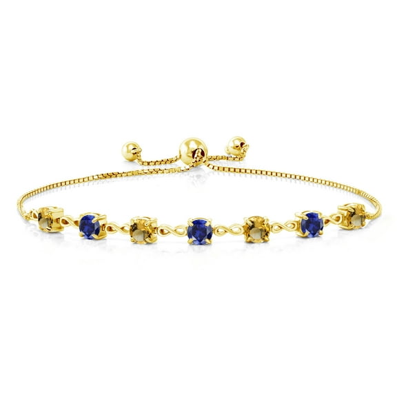 18K Yellow Gold Plated Silver Yellow Citrine and Blue Created Sapphire Infinity Tennis Bracelet for Women (2.33 Cttw, Gemstone November Birthstone, Round 4.5MM, Fully Adjustable up to 9 inch)