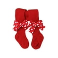 thumbnail image 1 of Diconna Infant Christmas Ribbed Pantyhose, Girls Stretch Mid-Rise Tights with Bows (Red), 1 of 4