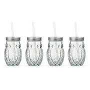 Hoot Owl Glass Drinking Jars with Lid & Straw - 15 oz - Set of 4