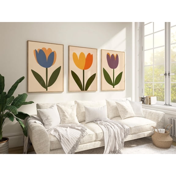 Tulip Retro Print Abstract Flower Prints Botanical Floral Decor Set 3 Unframed Paper Print 8x12