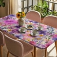thumbnail image 3 of Farmhouse Flowers Table Cloths for 5 Foot Rectangle Tables, Spring Watercolor Purple Pink Floral Beige Patio Waterproof Elastic Fitted Tablecloths, Washable Rectangular Table Cover for Camping, 3 of 8