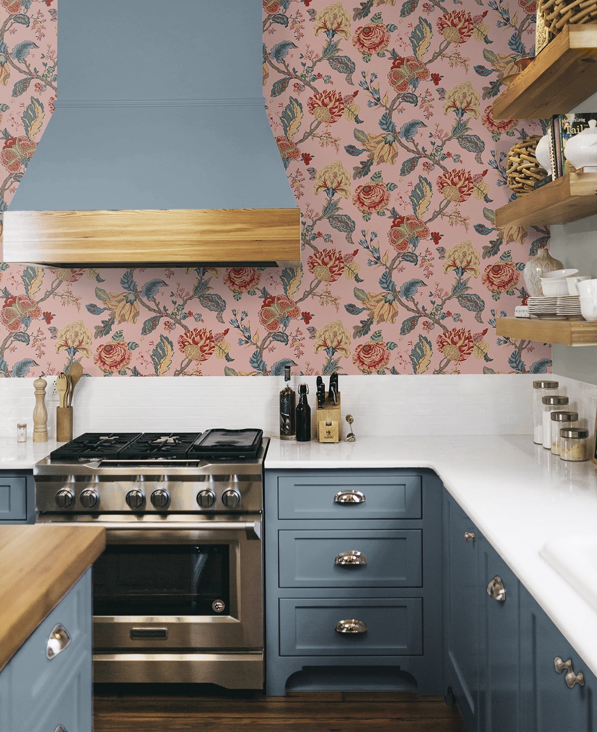 NextWall  Kianna Jacobean Peel and Stick Wallpaper 20.5 in. W x 18 ft. L - Blush