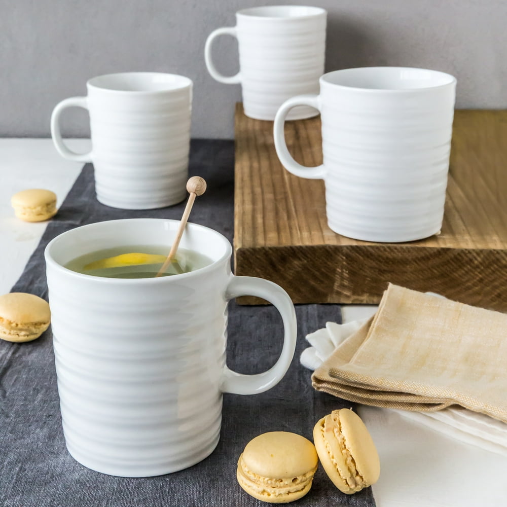 Better Homes & Gardens Textured Porcelain Mugs, White, Set of 4
