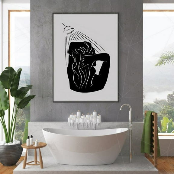 Shower Silhouette Bathroom Wall Sticker Decor Toilet Vinyl Wall Art Sticker Decal Home Bathroom Rest Room Comfort Room Signage Ladies Gentlemen Toilet Room Wall Design Reminders Size (30x22 inch)