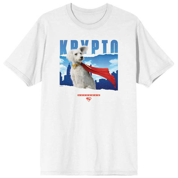 Superman 2025 Krypto Pose Adult White Crew Neck Short Sleeve T-shirt-XS