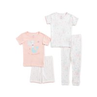 Cutie Pie Baby & Toddler Girls Short Sleeve Snug Fit Cotton Pajamas, 4-Piece Set