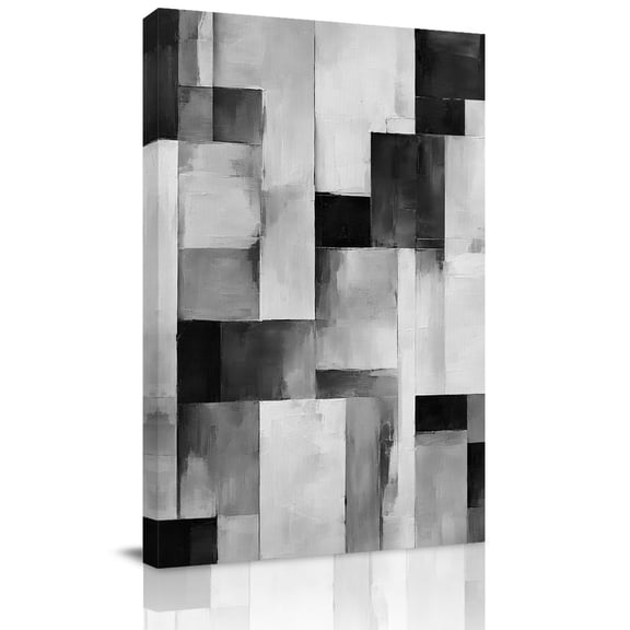Canvas Wall Art, Black White Geometric Framed Canvas Prints for Bedroom Dining Room, Retro Gradient Abstract Block Large Gallery Wrapped Wall Decor for Home Office, Gifts, 20"x24" Ship Next Day
