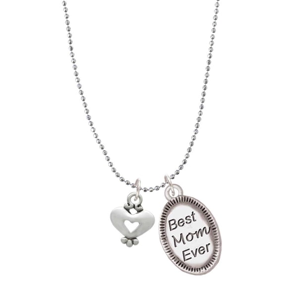 Delight Jewelry Silvertone Mini Heart with Cutout Best Mom Ever Charm Necklace