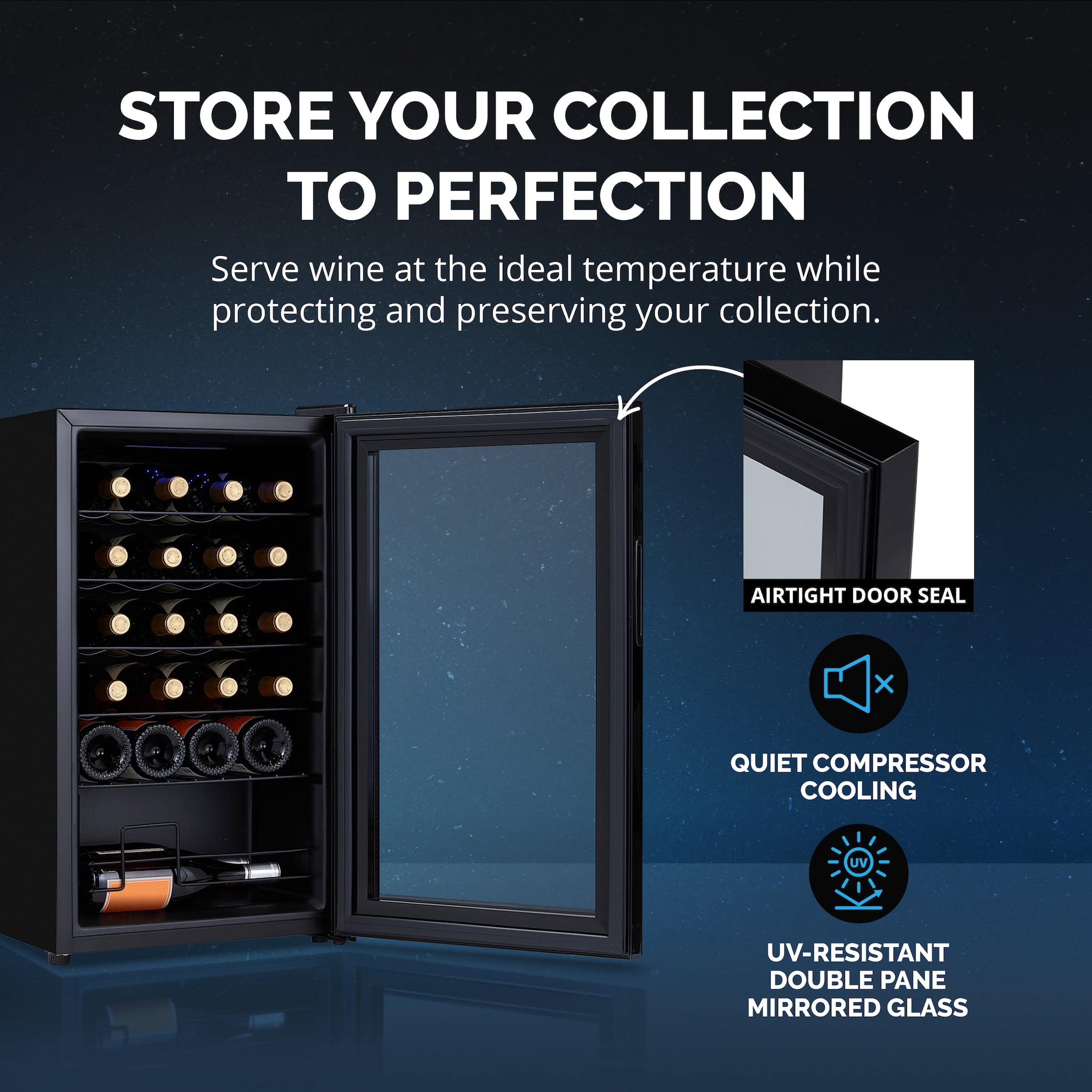Newair Shadow Series Wine Cooler Refrigerator 24 Bottle, Freestanding Mirrored Wine Fridge with Double-Layer Tempered Glass Door & Compressor Cooling for Reds, Whites, and Sparkling Wine