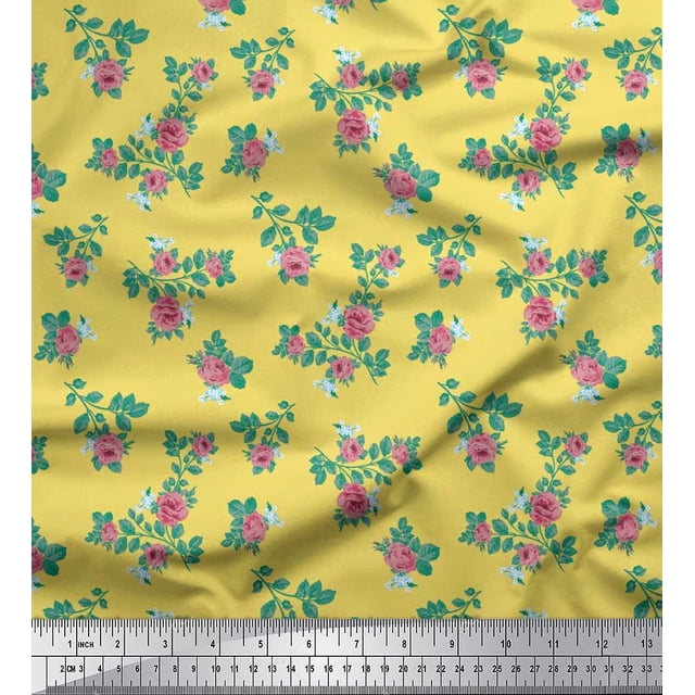 Soimoi Tissu en Rayonne Imprimé Feuilles & Roses Tissu de Couture Yard 56 Pouces de Large