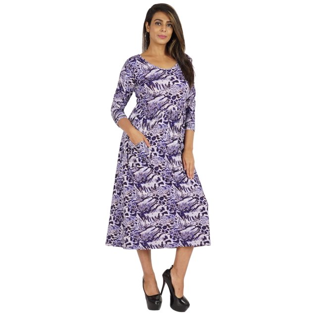 Phagun Robe Midi d'Été pour Femme Décontractée Ample avec Poches Robe à Encolure Dégagée Robes