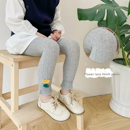 

eczipvz Baby Girl Clothes Toddler Kids Baby Girls Cartoon Flower Warm Cable Knit Classic Solid Ankle Leggings Pants Footless Tights (Grey 6-12 M)