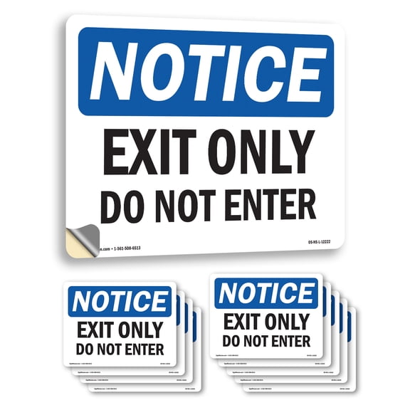 Exit Only Do Not Enter OSHA Notice Vinyl Decal Label 24 Inch x 18 Inch - 10 Pack