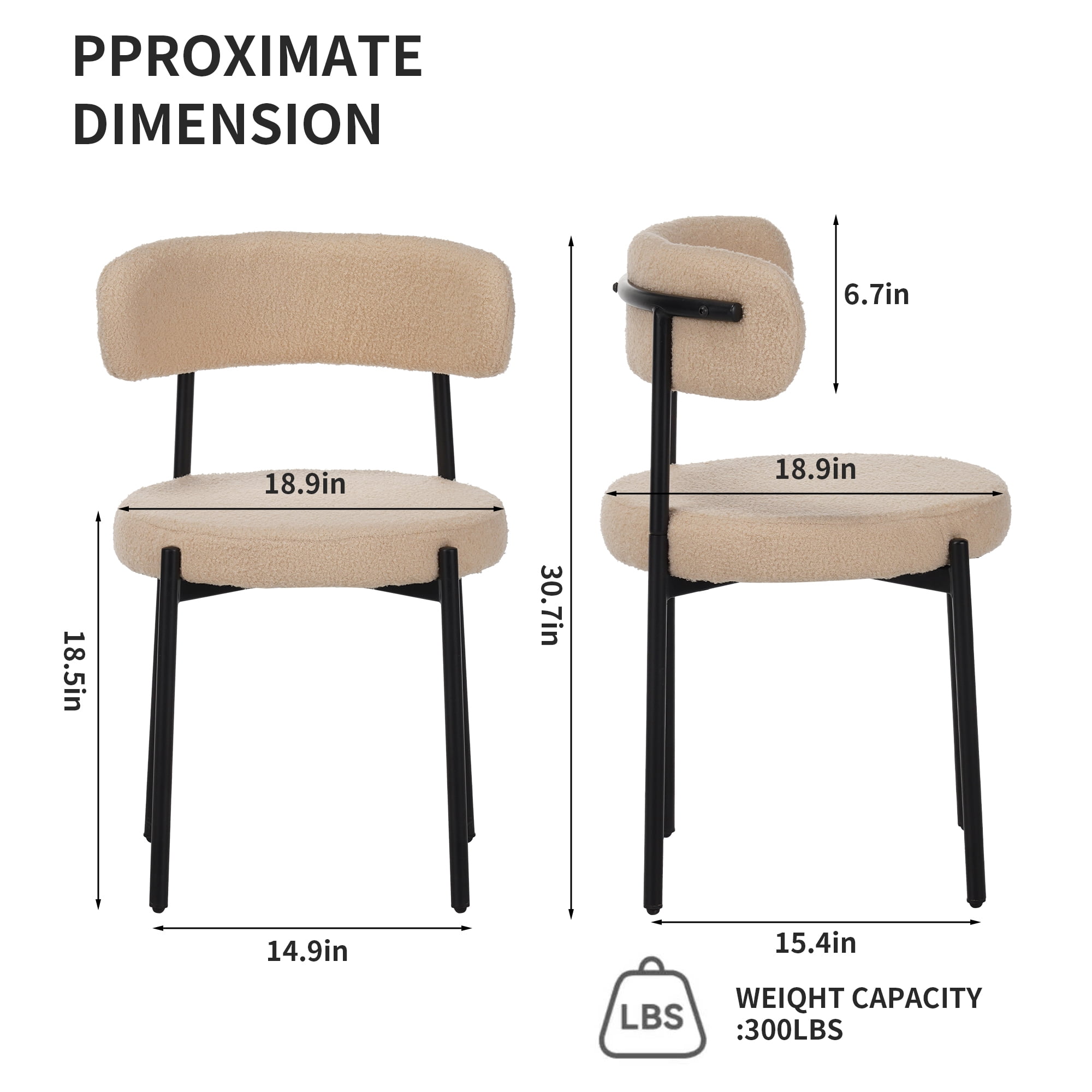 Medieval Modern Dining Chair Set of 4, Round Seat Cushions Black Metal Legs Curved Back, for Restaurants Dining Rooms Kitchen Home, Easy to Assemble, Beige