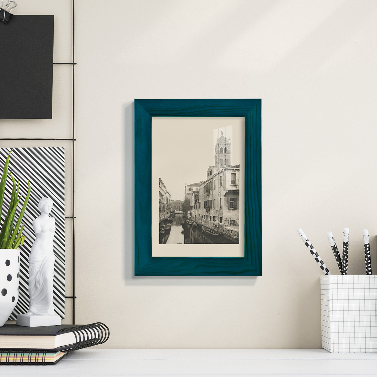 Vintage Views of Venice VII - Framed Print w/glass - Ocean Blue