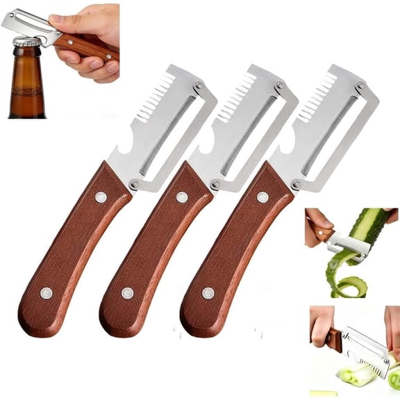 3PCS Multifunctional Vegetable Peeler for Kitchen, 2026 New 2 in 1 Stainless Steel Blade with Wooden Handle and Bottle Opener, Ultra-Sharp Kitchen Tool for Fruits and Vegetables