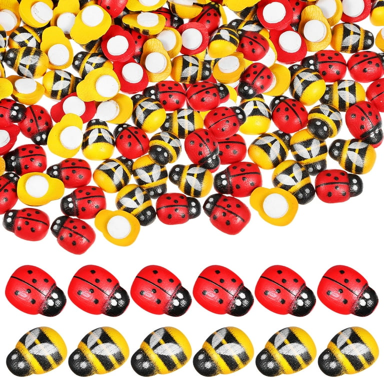 400 Pcs Bee Stickers Ladybirds Stickers Embellishments Flatback  Self-Adhesive Wooden Stickers for Crafts Decors Supplies 