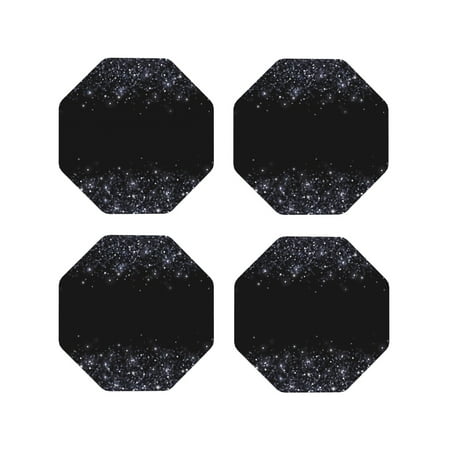 

Coasters Set of 4 - Black Silver Glitter Border Drink Coasters for Tabletop Protection Leather Coasters for Living Room Decor and Housewarming Gift Octagon