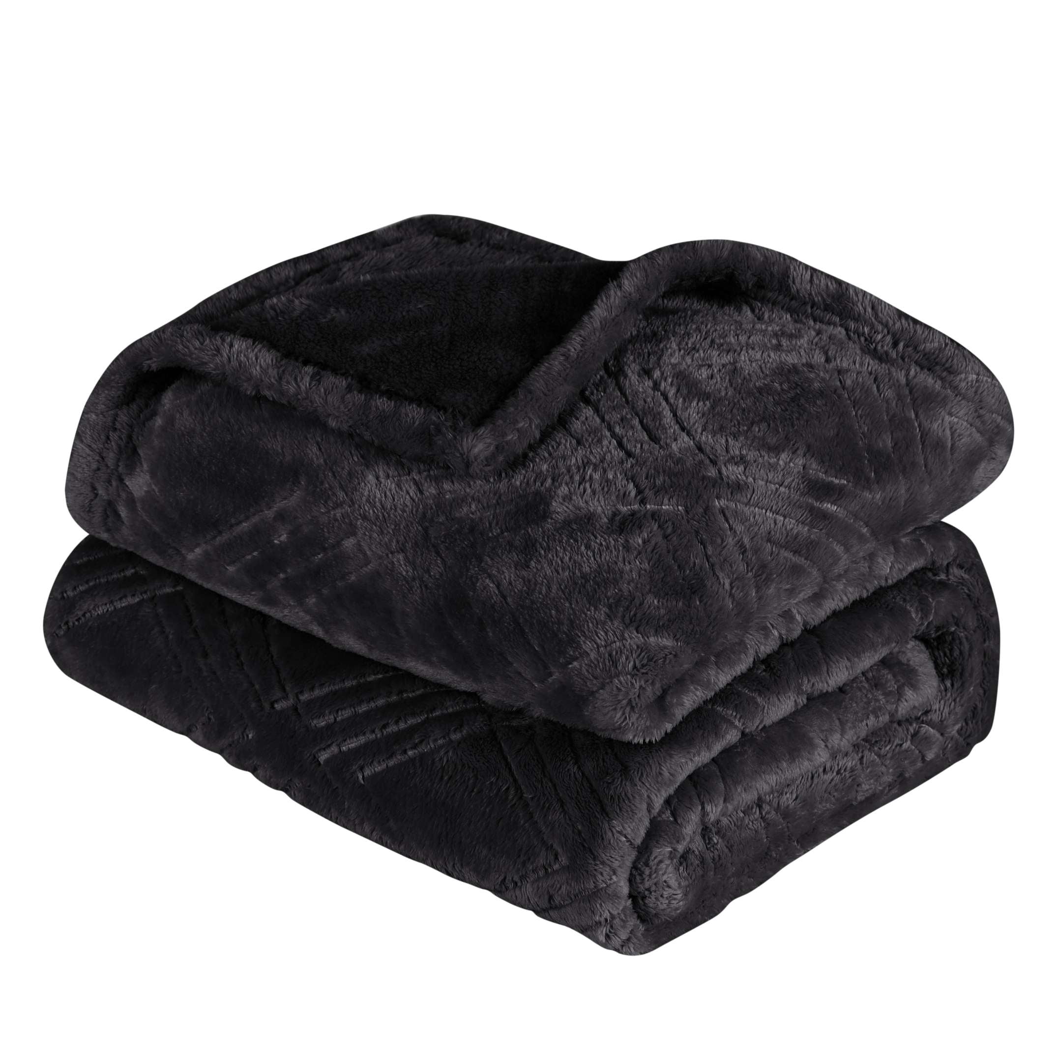 Superior Atka Fleece Diamond Blanket, 66" x 90" Soft Cozy Blankets, Twin Size, Black