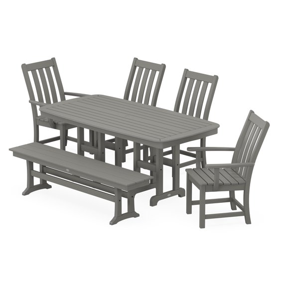 POLYWOOD Vineyard 6-Piece Dining Set with Bench in Slate Grey
