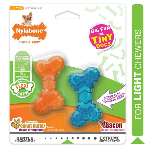 Nylabone Flexi Chew Bone Dog Chew Toy Peanut Butter & Bacon Orange & Blue XX-Small (2 Count)