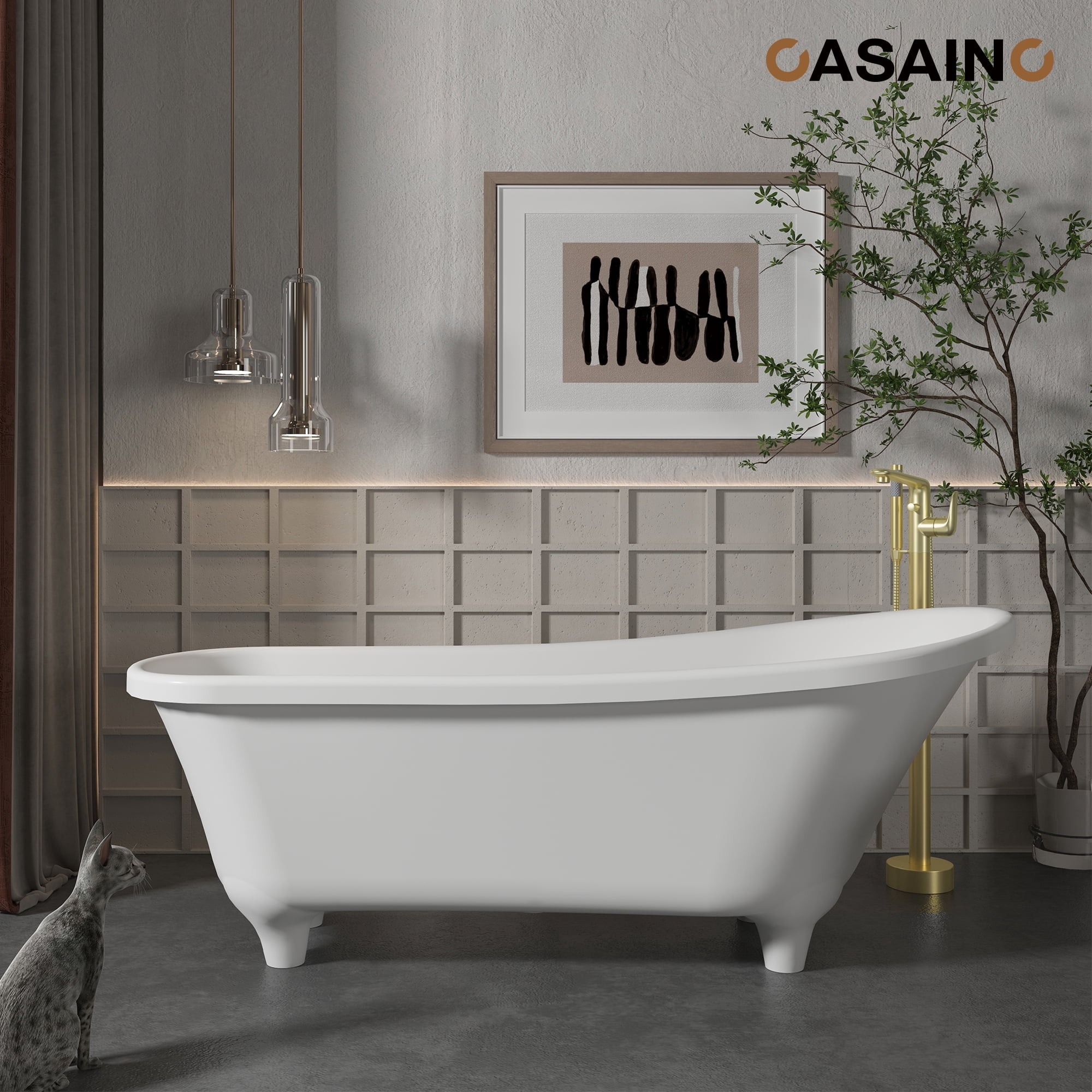 CASAINC Single-Handle Modern Floor Mount Freestanding Bathtub Faucet with Handheld Shower in Brushed Gold