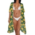 thumbnail image 2 of Xoenoiee Tropical Hibiscus Flower Pattern Women Swimsuit Cover Up Half Sleeve Boho Bathing Suit Coverups Skin Friendly Kimonos Cardigans for Swimwear, 2 of 7