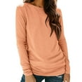 thumbnail image 2 of Fall Saving! HVOBTTY Women's Long Sleeved T Shirt, Fall and Winter Tops for Women, Women's Casual Solid Color Crew Neck Long Sleeve Drop Shoulder Layering Pullover Top Orange, Orange, 2 of 5